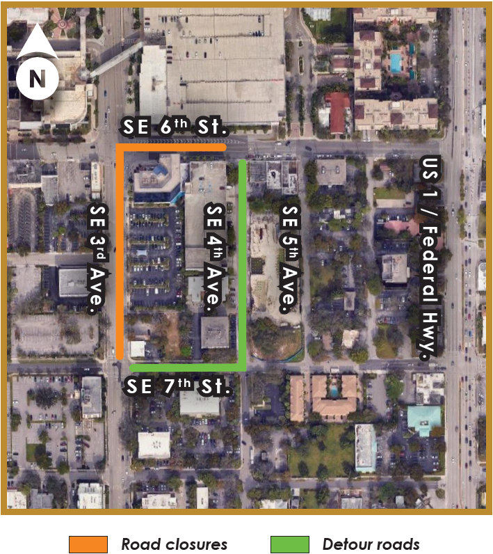 Map of work along SE 3rd Avenue and SE 6th Street.