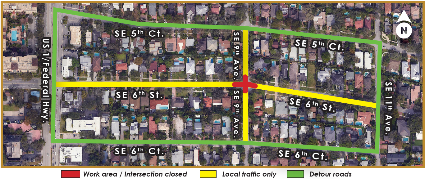 Map of work at the intersection of SE 9th Avenue and SE 6th Street.